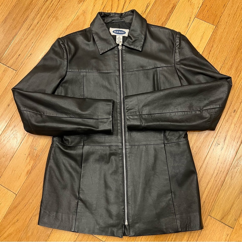 Black 100% Leather Jacket Vintage By Old Navy Size S